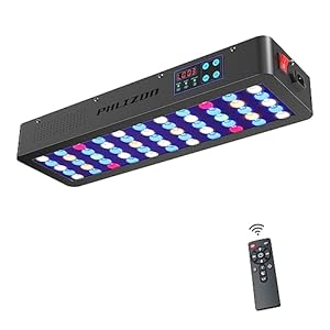 Phlizon Timer Control Dimmable 165W LED Aquarium Light with Temperature Monitor Full Spectrum Fish Tank Light for Grow Coral Reef Marine Fish Tank LPS/SPS