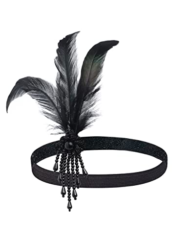 Foto von BABEYOND 1920s Stirnband Damen Gatsby Kostüm Accessoires 20er Jahre Flapper Feder Haarband Schwarz