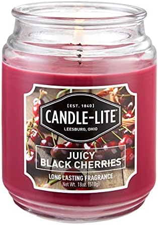CANDLE-LITE Scented Juicy Black Cherries Fragrance, One 18 oz. Single-Wick Aromatherapy Candle with 110 Hours of Burn Time, Dark Red Color