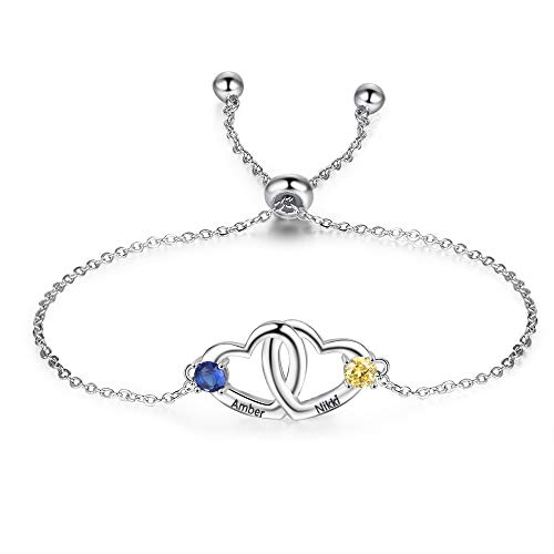 Image of Mom Bracelet Mothers Day Gifts Personalized 2 Birthstone Bracelets for Women Custom 2 Names Bracelets for Her Mothers Bracelet Jewelry for Wife