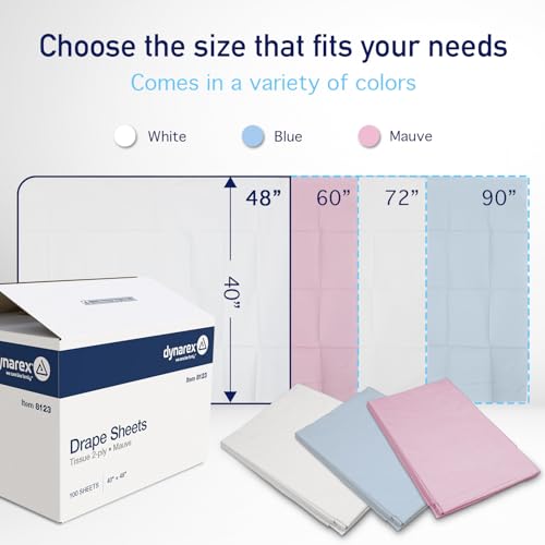 Image of Dynarex Disposable Drape Sheets - 40 inch x 48 inch (Case of 100), Mauve, 2-Ply Tissue Paper for Patient Privacy, Exams, and Procedures