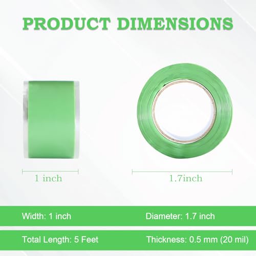 Image of Self Fusing Silicone Tape 1 in x 5' Green Waterproof Rubber Leak Proof Sealing Rubber Self-amalgamating Tape for Emergency Hot and Cold Water Pipe Repairs and Tool Fixation