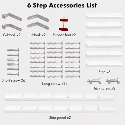 Image of 50 inch 55 inch 60 inch Black Wood Bunk Bed Ladder, Lofted /Dorm /RV Bed Bunkbed Ladders with 4in Extra Wide Steps and Non-Slip Pads, Replacement Wooden Ladder for Motorhome /Camping (White, 67in /170cm)