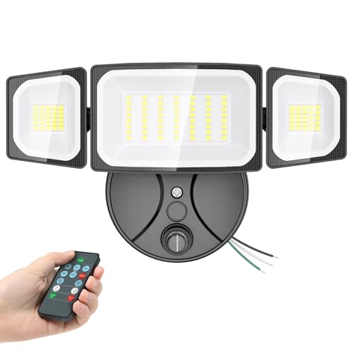 Onforu Dusk to Dawn Outdoor Lighting,60W Security Lights with Remote,6000LM Flood Lights Outdoor Wired,IP65 Waterproof Lights Fixture,2Modes 3 Adjustable Heads Photocell Light for Garage Patio Yard