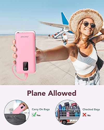 Image of charmast Portable Charger with Built-in Cables and Wall Plug, 10000mAh USB C Portable Power Bank, Potable Phone Charger, Travel Essentials Compatible with iPhones, Samsung Galaxy, iPad