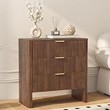 GRENMEY 3 Drawer Dresser, Modern Closet Dressers Chest of Drawers with Waveform Panel, Wood Storage Dresser Chest of Drawers for Living Room, Bedroom, Dining Room and Hallway (Walnut)