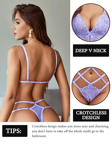 Image of Avidlove Women Lingeries Deep V Teddy Lingerie Sexy Lace Bodysuit Cut Out One Piece Mini Babydoll