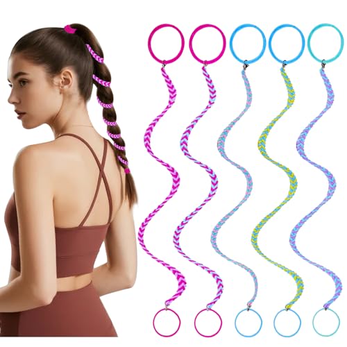 5Pcs Hair-Elastic-Ties Colorful Elastic Soft Beach Hair Wrap Strings for Women & Girls Tangle Free Ponytail Wrap Around Hairs Tie Ideal for Surfing Running Exercising(25 In)