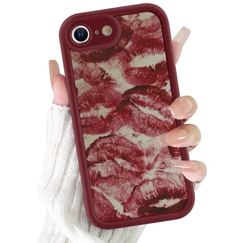 Xylota Cover per iPhone 16e/iPhone 17e 6,1',Aesthetic Labbro Motivo Disegni Ragazze Donne Custodia, Ultra Sottile Silicone Morbida TPU Antiurto Antigraffio Bumper Protettiva Case per iPhone 16e, Rosso
