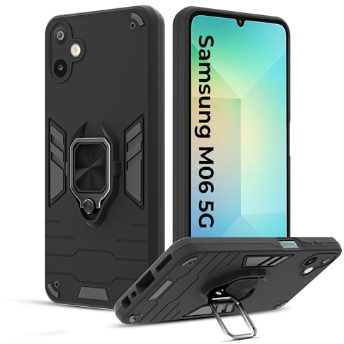 Image of A rtistque Armor Bumper Back Case Cover for Samsung Galaxy M06 / F06 5G | Stylish Ring Holder & Inbuilt Stand | Shockproof TPU Protective Design | 360 Degree | Samsung M06 Back Cover - Black
