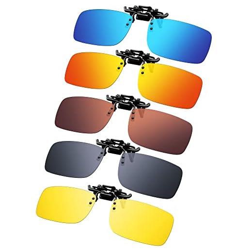Frienda 5 Pairs Polarized Clip On Sunglasses Rimless Flip Up Anti Glare Driving Glasses (Various Color,2.36 x 1.57 Inch)