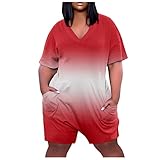 Wide Leg Jumpsuits for Women 2023 Trendy Party Straight Leg Rompers Womens Knee-Length Summer Frill Elasticated Jumpsuit Print Soft Cosy Elasticated Waist Slacks Red