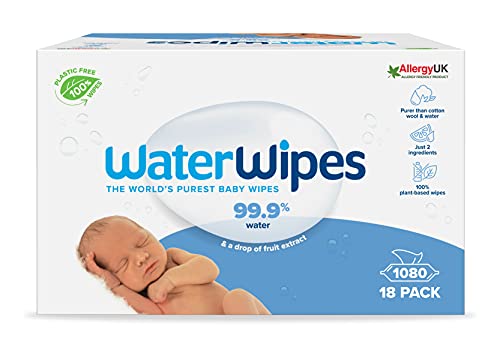 WaterWipes - Toallitas Originales biodegradables para bebés recién nacidos, formuladas con un 99,9 % de agua y sin perfume, ideales para pieles sensibles, 1080 unidades (18 paquetes)