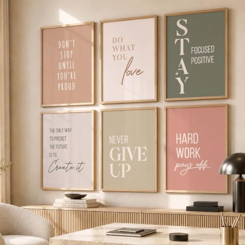 Image of kotart Motivational Quotes Wall Paintings With Rectangular Frame - Framed Painting For Living Room, Bedroom, Office Decor - Set Of 6 (10X13 Inches, A), Brown