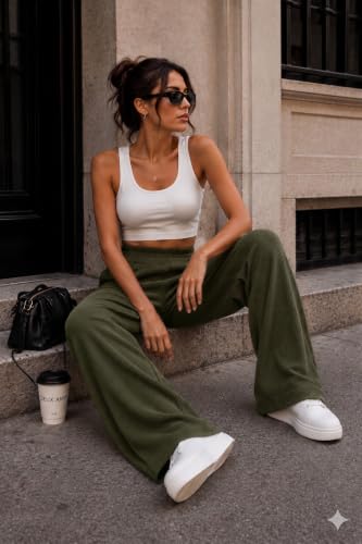 Image of Prenuem Women's High Waist Flared Korean Trousers, Trendy Casual Wear for Daily & Travel Use (Available in Plus Size)