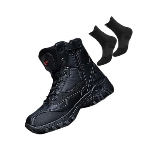 Botas masculinas de combate no deserto, botas de trabalho militar de couro durável com meias esportivas Botas de caminhada impermeáveis Botas de combate leves Botas táticas do exército (Color : Black