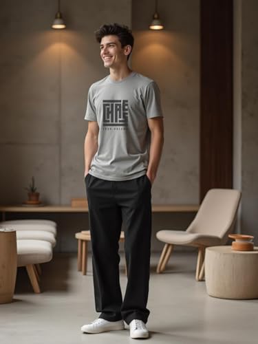 Image of NOBERO Men's Cotton Regular Fit Letter Print T-Shirt