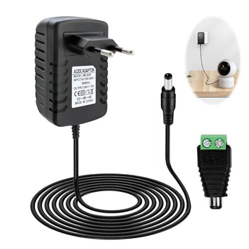 24V 2A Adaptador, Fuente de Alimentación AC100 240V Universel Transformateur con Conector 5.5X 2.5mm, 48W Cargador para Tiras LED COB, Cámara CCTV, Router, Monitor, TV Box, Cable 1.5 m, Negro