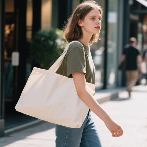 Coztie Baumwolltasche, 2 Stück Groß Einkaufstasche 45 x 35 cm Baumwollbeutel Stoffbeutel, Jutebeutel, Stoffbeutel Unbedruckt für Wäsche Sport Shopping Wiederverwendbare Jutebeutel (2, Beige)