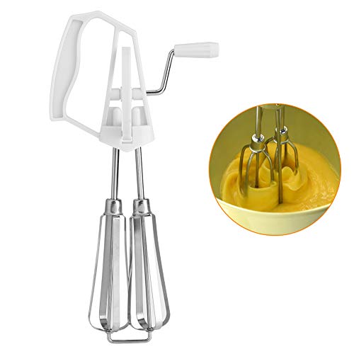 Rotary Hand Whip Whisk Stainless Steel Egg Beater Mixer Cooking Tool Kitchen Utensils Gadgets White Orange(White)