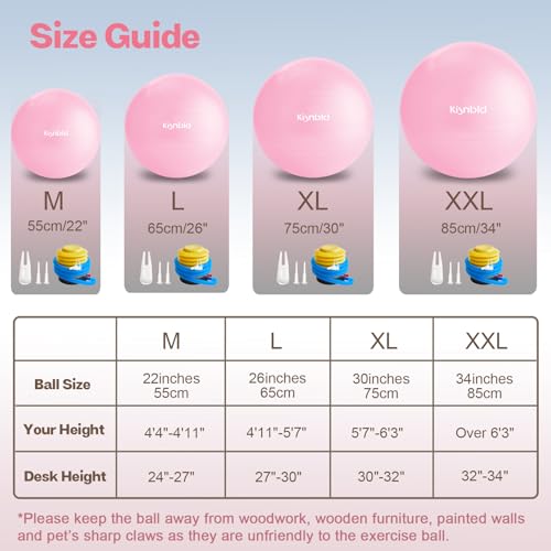 Image of kisnbld Exercise Ball, Extra Thick Yoga Ball for Workout Pregnancy Stability, 4 Sizes Anti-Burst Balance Ball with Foot Pump - Heavy Duty Fitness Ball Chair for Office, Home & Gym