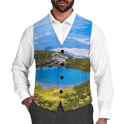 Bulgaria Bezbog Lake Landscape Men's Formal Suit Vest for Business Formal Or Casual Dress Waistcoat Wedding