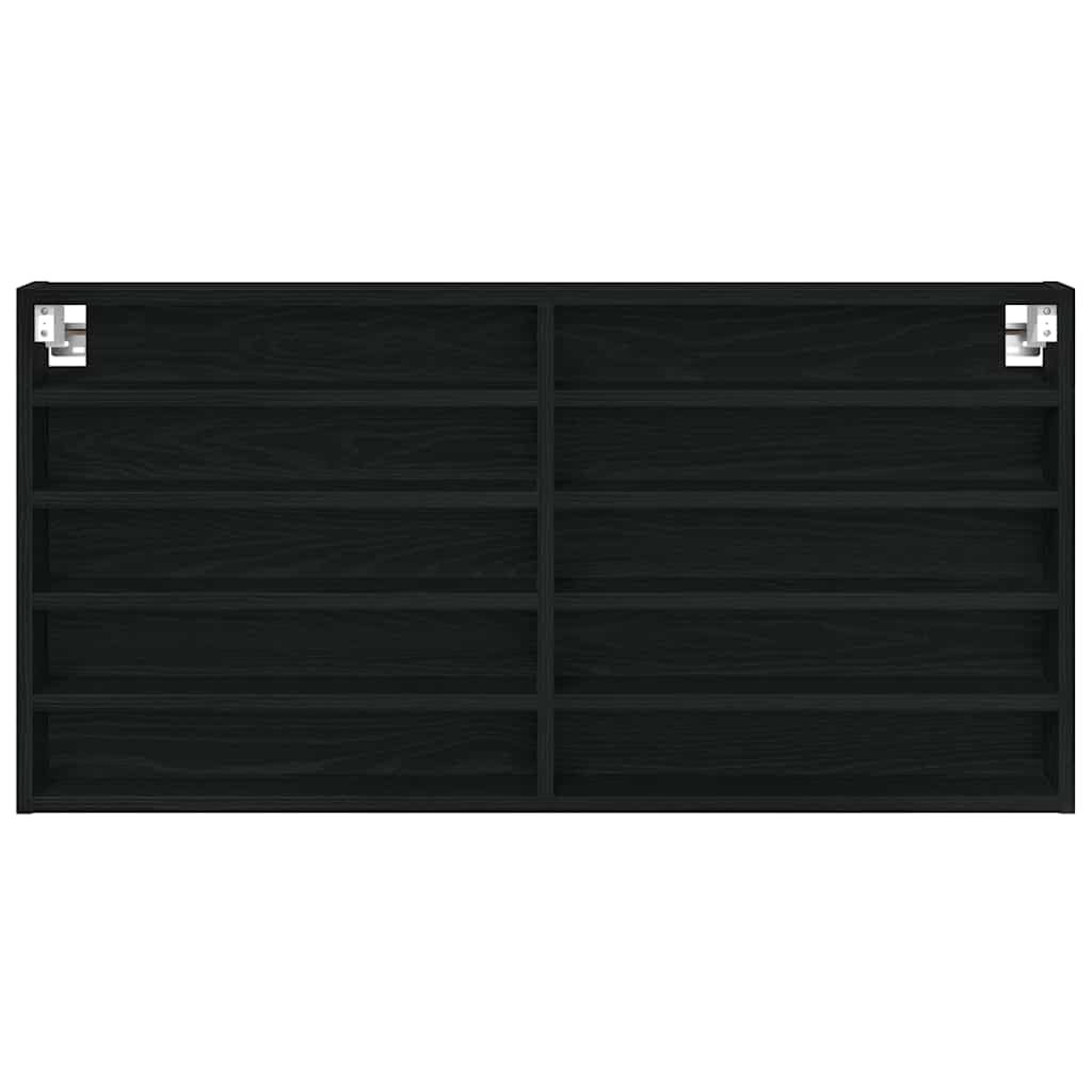 Wandvitrine Schwarz Eichen-Optik, Hängeregal mit 10 Fächern, Wandregal für Sammlerstücke 100 x 8,5 x 50 cm