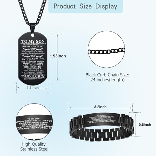 Butishop Son Gift Personalized Braided Bracelet from Mom and Dad with Dog Tag Necklace You Will Never Lose Birthday Graduation Valentines Gifts Black Stainless Steel2