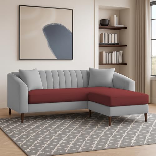 Image of Casaliving Doraldo 4 Seater L Shape Convertible Sofa Set for Living Room, 3 Seater & Ottoman Modular Sectional Couch for Small Space (Maroon Grey Colour) Fabric