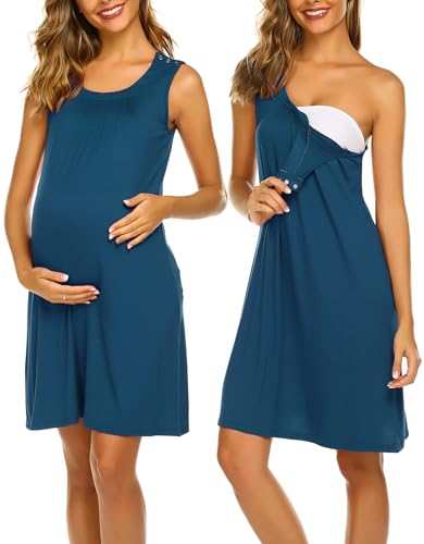 Image of Ekouaer Nursing Nightgown Labor/Delivery/Hospital Gown Sleeveless Maternity Nursing Dresses Breastfeeding with Button