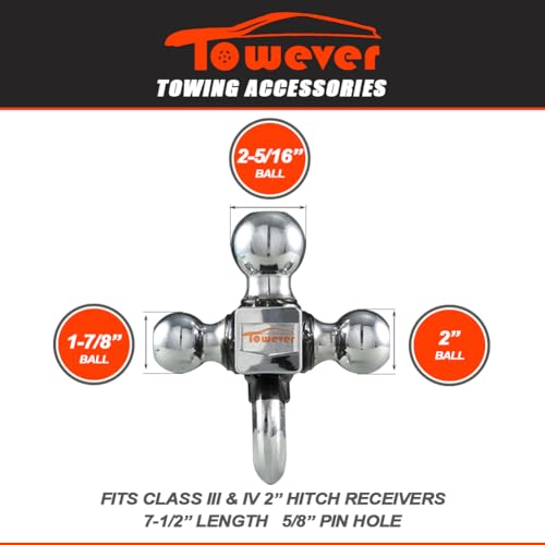 TOWEVER 84180 Towever Trailer Hitch Tri Ball Mount with Hook, 3 Ball Hitch Fit for Towing Hitch 2 inch Receiver (Hollow Shank Tow Hitch, Black&Chrome) Towever - Thumbnail 2