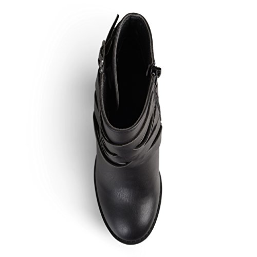 Brinley Co. Womens Ankle Multi Strap Boots Black, 8 Wide Width US3