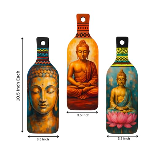 Image of Giftoday Meditating Gautam Buddha Wooden Wall Hanging for Home Kitchen Decor | Decoration Items for Livingroom | Modern Artwork Item for Office, Hallway | Decorative Mdf Wall Hanger Artwork (Set of 3)