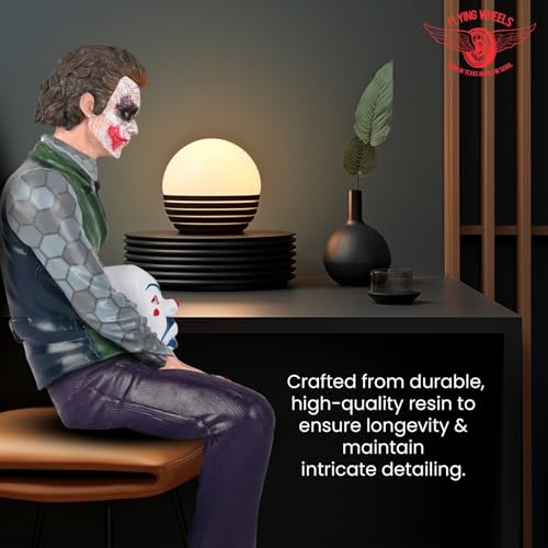 Image of Joker Action Figure with Clown Mask - Heath Ledger Joker Figurine Toy Sitting Pose Statue - The Dark Knight Batman Villain Collectible for Display & Gifts (18CM)