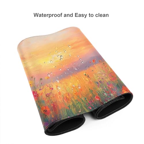 Image of Flower Oil Painting Extended Gaming Mouse Pad, with Stitched Edges Large Mouse Pad Desk Protector, Rubber Base Mousepad Keyboard Mouses Mat for Work Game Office Home- 32 inch X 12 inch Inch,E478