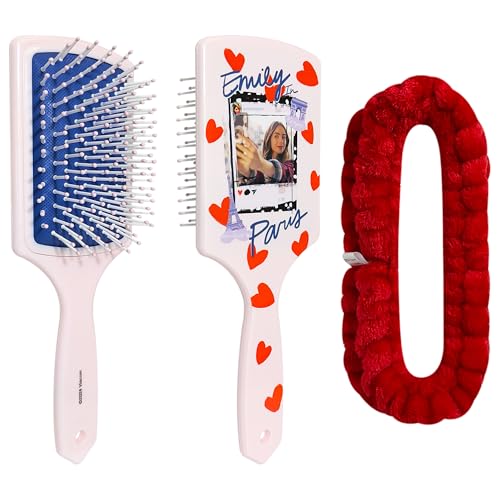 LUV HER Kids Hair Brush & Spa Headband Set for Girls - Features Emily in Paris - Fun Grooming Kit for Detangling, Styling & Skincare - Soft & Stretchy One Size, Ages 3+