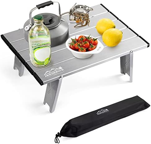 Foldable Beach Table Ultralight Aluminum, Mini Folding Camping Table for Picnic Outdoor Hiking Backpack, White Silver