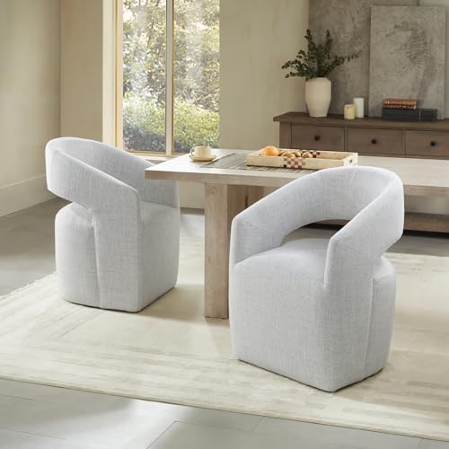 Image of KISLOT Upholstered Dining Chairs with Casters No Assembly Modern Barrel Armchair with Rollers for Diningroom Bedroom Livingroom Reading Room,Set of 2,Light Grey
