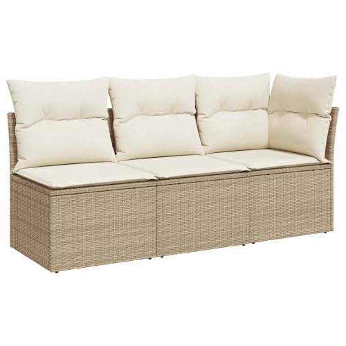 vidaXL Divano da Giardino con Cuscini a 3 Posti Beige in Polyrattan