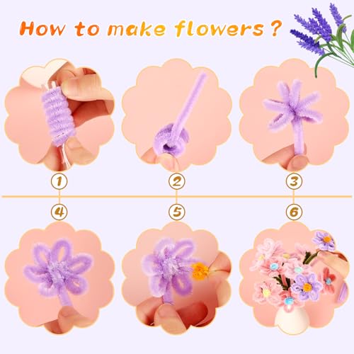 ZXIIXZ Pipe Cleaners, 100Pcs Pipe Cleaners Supplies for Flower Making DIY Craft, Chenille Stems Art Supplies for Festivals Bouquet DIY Crafts Decorations/Purple - Image 5