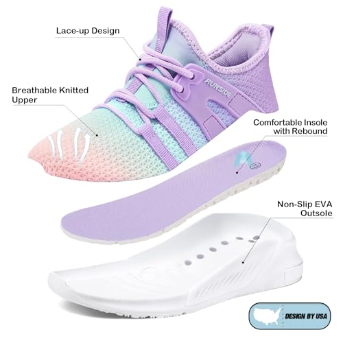 Runside Girls Tennis Shoes Lightweight Sports Kids Sneakers Lace-Up For Running/Walking thumb #3