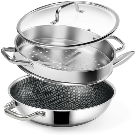 SLOTTET Hybrid 12-Inch Wok with Steamer,Nonstick Stainless Steel ...
