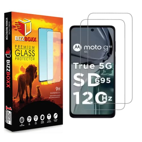Image of MOTOROLA G62 5G Tempered Glass | DuraGlass & Anti Explosion | Full Screen Coverage-Edge to Edge | 9H Hardness | With Easy Installation Kit (Pack of 2)
