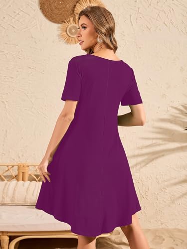 Image of DEARCASE Summer Dresses for Women V-Neck Short Sleeve T Shirt Dress Casual Flowy Swing Beach Vacation Mini Sundress