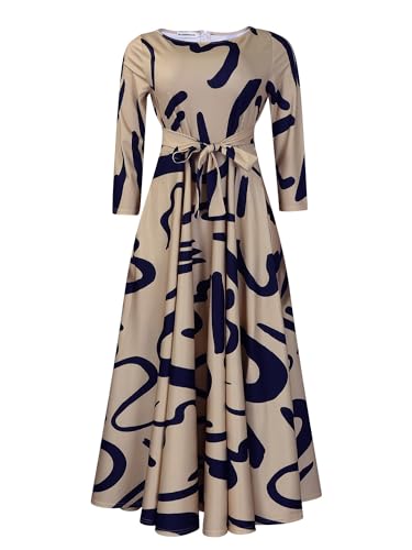 Image of Hostoyo Women Plus Size Formal A Line Maxi Dress Self Tie Waist with Pockets Elegant Round Neck Swing Long Dresses