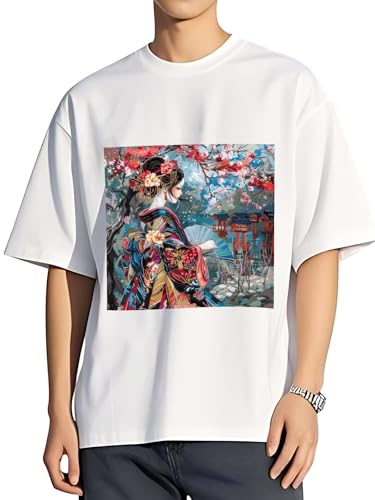 令和の浮世絵 和風 絵画 江戸 掛け軸 舞子 着物 女性 (86) Tシャツメンズレディース夏服綿プリントスポーツトップス半袖ゆったり男女兼用大きいサイズ肌着