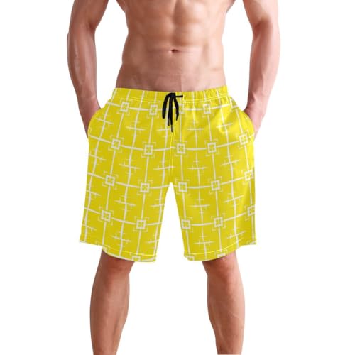 Texture Yellow Mens Swim Trunks Quick Dry Beach Shorts with Pocket S 2302911
