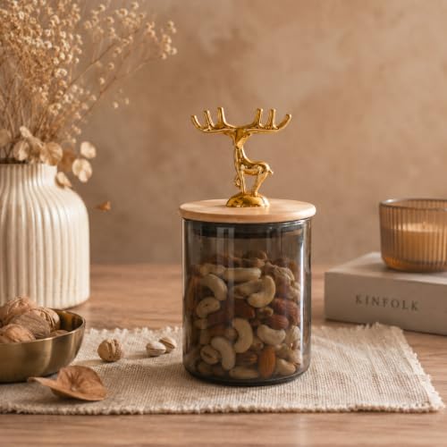 Image of bellemax 400ML Clear Glass Storage Jar With Air Tight Wooden Lids- Airtight Food Jars Glass Kitchen Containers For Pantry, Pickle Jar, Sugar Pasta Cereal Flour Sugar Storage Jar (BM-09, Set of 2)