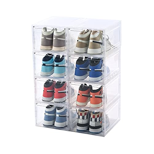 KEFA 8 Pack XXL Large Shoe Storage Box Fit for Size US 15, Shoe Organizer Clear Plastic Shoe Boxes (8 PACK CLEAR)