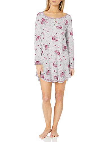 Karen Neuburger Women's Long Sleeve Nightshirt Nightgown Pajama Dress Pj, Floral Wine Berry, Large